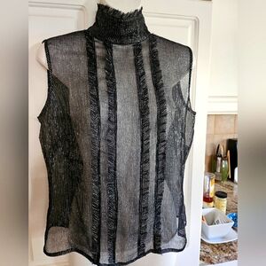 The Limited- Black and Silver metallic very sheer top. Sleeveless.  Med.